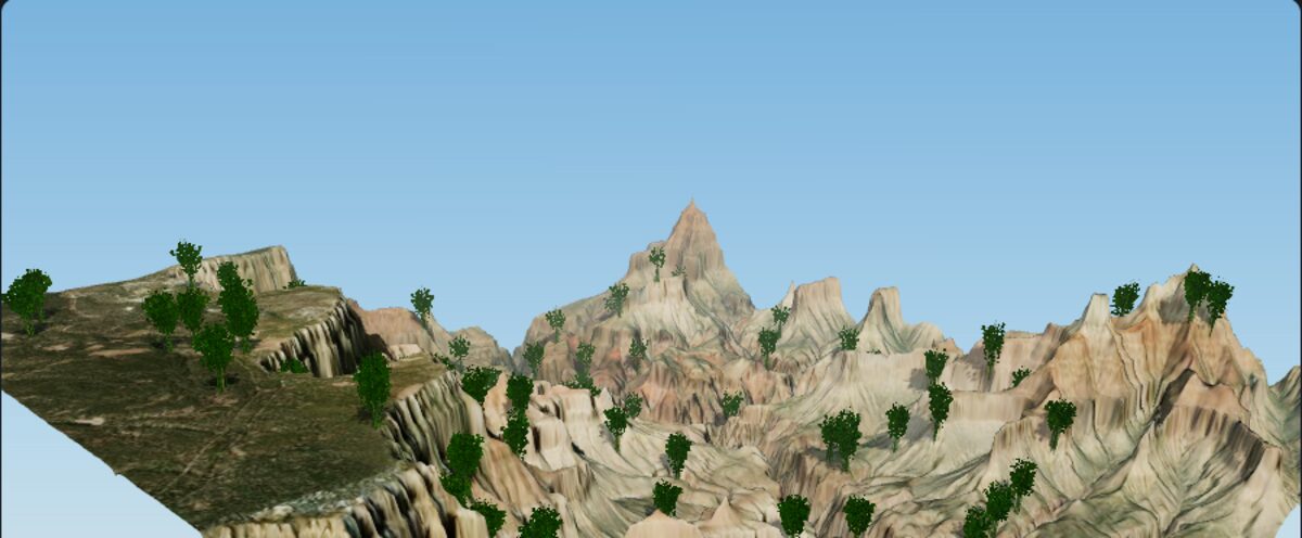 Volume terrain demo: bamboo growing across a satellite-draped Grand Canyon heightfield